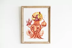 Watercolor Halloween pumpkin horror sublimation / clipart Product Image 2