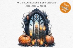Halloween Pumpkin Window Spooky Clipart PNG Scrapbooking Art Tale Image Watercolor Transparent Print illustration sublimation creepy printable digital