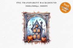 Halloween Pumpkin Window Spooky Clipart PNG Scrapbooking Art Tale Image Watercolor Transparent Print illustration sublimation creepy printable digital watercolor halloween Pumpkin window, Magic clipart, sublimation nursery, Creepy Witch, storefront