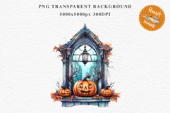 Halloween Pumpkin Window Spooky Clipart PNG Scrapbooking Art Tale Image Watercolor Transparent Print illustration sublimation creepy printable digital watercolor halloween Pumpkin window, Magic clipart, sublimation nursery, Creepy Witch, storefront