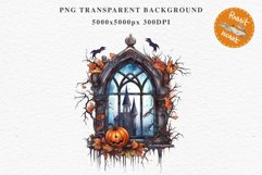 Halloween Pumpkin Window Spooky Clipart PNG Scrapbooking Art Tale Image Watercolor Transparent Print illustration sublimation creepy printable digital watercolor halloween Pumpkin window, Magic clipart, sublimation nursery, Creepy Witch, storefront