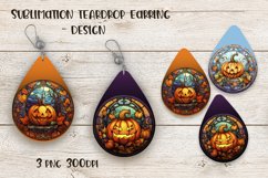 Halloween Pumpkins Stained Glass Teardrop earrings Sublimation Design