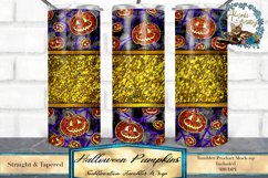 This is a Halloween pumpkins sublimation design. sized to fit a 20oz skinny tumbler. This sublimation tumbler wrap features a glitter band and peekaboo pumpkins