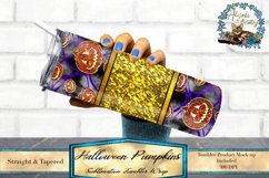 This is a Halloween pumpkins sublimation design. sized to fit a 20oz skinny tumbler. This sublimation tumbler wrap features a glitter band and peekaboo pumpkins