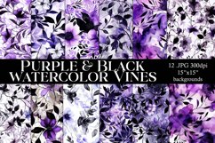 Halloween Backgrounds, 15x15 Purple Black Watercolor Vines Product Image 1