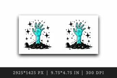 Halloween quirky neon blue zombie hand coming out of ground surrounded sparkles print 20 oz tumbler mug wrap clipart printable sublimation design png