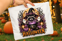 Halloween Raccoon PNG, Witch Raccoon Pumpkin Ghost Shirt Gra Product Image 3