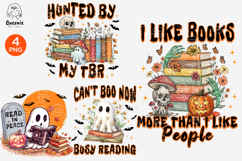 Halloween Book Lover PNG Spooky Reading Ghost Sublimation Product Image 1