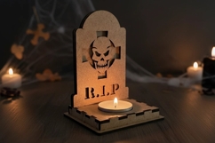 Halloween RIP Skull Candle Holder | Tombstone Lantern SVG Product Image 1