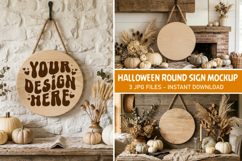 White Halloween Round Sign Mockup Styled Stock Photo Product Image 1
