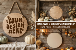 Rustic Halloween Round Door Sign Mockup Template Product Image 1