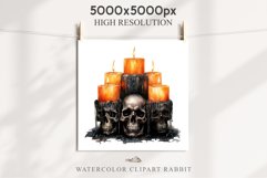 Halloween Scary Candles Clipart Pumpkin Fall PNG Scrapbook Fairy Tale Image Watercolor Transparent Print illustration skull skeleton creepy printable digital watercolor Scary Candles clipart, spooky Pumpkin nursery, Creepy halloween decoration art image
