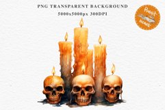 Halloween Scary Candles Clipart Pumpkin Fall PNG Scrapbook Fairy Tale Image Watercolor Transparent Print illustration skull skeleton creepy printable digital watercolor Scary Candles clipart, spooky Pumpkin nursery, Creepy halloween decoration art image