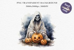Halloween Scary Ghost Pumpkin Spooky Clipart PNG Scrapbook Fairy Tale Art Image Watercolor Transparent Print illustration sublimation creepy printable digital