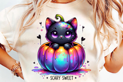 halloween scary sweet black cat pumpkin png, halloween black cat clipart, scary sweet halloween design, kawaii black cat pumpkin art, halloween cat sublimation png, halloween spooky cute black cat, halloween cat with pumpkin clipart, halloween black cat p