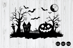 Halloween Scene SVG, Cemetery Scene SVG, Haunted House SVG Product Image 1