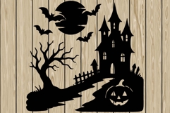 Halloween scene stencil silhouette SVG Product Image 1