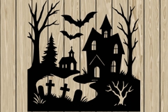 Halloween scene stencil silhouette SVG Product Image 1