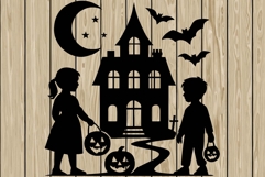 Halloween scene stencil silhouette SVG Product Image 1