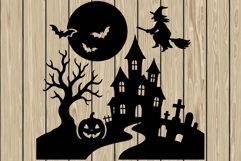 Halloween scene stencil silhouette SVG Product Image 1