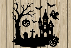 Halloween scene stencil silhouette SVG Product Image 1