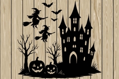 Halloween scene stencil silhouette SVG Product Image 1