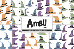 Halloween digital paper pack with witch themed patterns