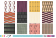 Layout of printable Halloween scrapbook papers in kawaii chibi style.