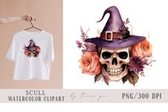 Halloween skull with witch hat clipart- 1 png Product Image 1