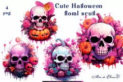 Halloween Skull Watercolor, Skull Pumpkin Clipart Product Image 1