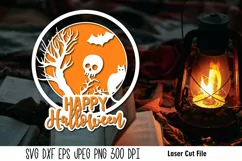 Happy Halloween Sign SVG|Round Halloween Door Sign Laser Cut
