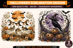 Witch Goose &amp; Gothic Raven PNG | Ghost Pumpkin Halloween Product Image 1