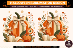 Halloween PNG | Pumpkin Floral | Halloween Sublimation Desig Product Image 1