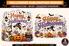 Cute Ghost Sublimation Design | Pumpkin Halloween PNG Product Image 1