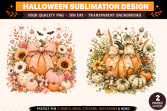 Coquette Pumpkin PNG | Floral Pumpkin Sublimation Product Image 1