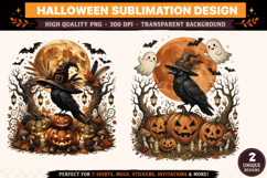 Crow Pumpkin Ghost Halloween PNG | Vintage Gothic Halloween Product Image 1