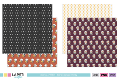 Halloween digital papers with skeleton and mummy characters in sweet kawaii style.