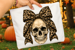Halloween Skull Bow PNG, Leopard Coquette Gothic Skull Product Image 3