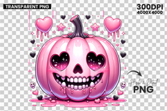 Halloween Skull Face Pink Pumpkin Clipart PNG Sublimation Product Image 3