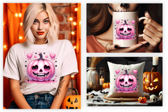 Halloween Skull Face Pink Pumpkin Clipart PNG Sublimation Product Image 2
