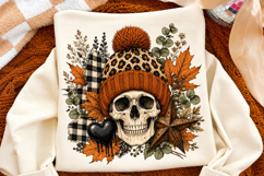 Halloween Skull PNG,Leopard Beanie and Autumn Leaves Design Product Image 2