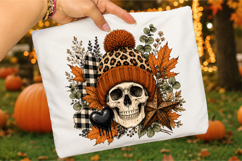 Halloween Skull PNG,Leopard Beanie and Autumn Leaves Design Product Image 3