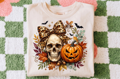 Halloween Skull Pumpkin Png, Leopard Bow Jack O' Lantern Product Image 2