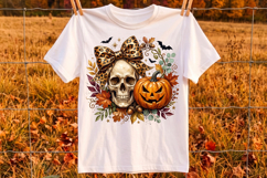Halloween Skull Pumpkin Png, Leopard Bow Jack O' Lantern Product Image 3