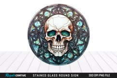 Stained Glass Halloween Skull Wind Spinner Sublimation PNG Product Image 1