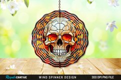 Stained Glass Halloween Skull Wind Spinner Sublimation PNG Product Image 1