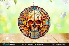 Stained Glass Halloween Skull Wind Spinner Sublimation PNG Product Image 1