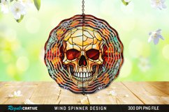 Stained Glass Halloween Skull Wind Spinner Sublimation PNG Product Image 1