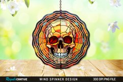 Stained Glass Halloween Skull Wind Spinner Sublimation PNG Product Image 1