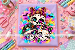 Halloween Skull Trio PNG with Bows, Sunglasses and Cap Product Image 3